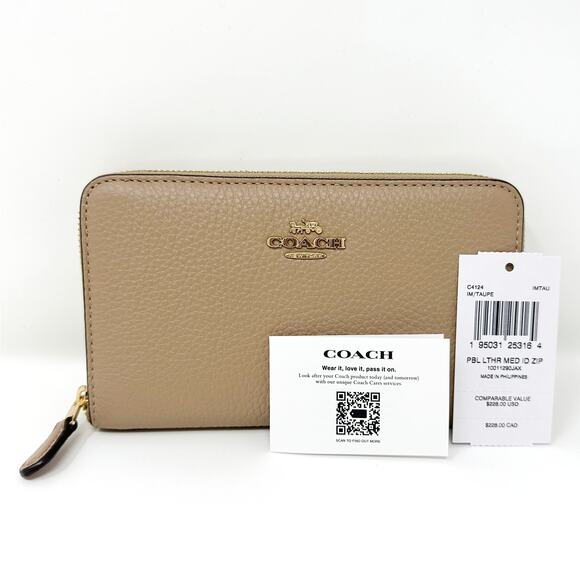 Coach Medium Id Zip Wallet in Taupe Leather C4124 - Picture 2 of 6
